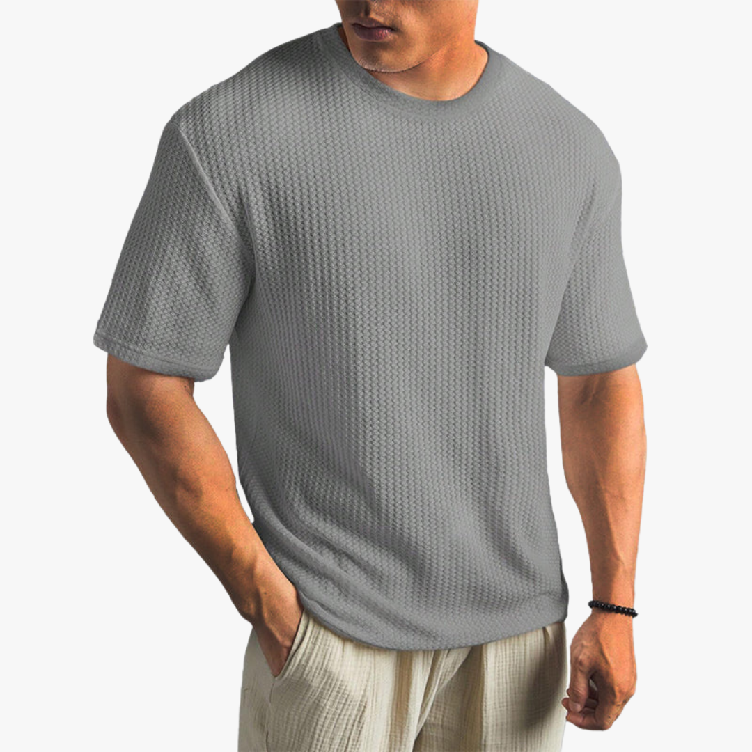 VM – Katoenen T-Shirt met Geweven Textuur en Regular Fit