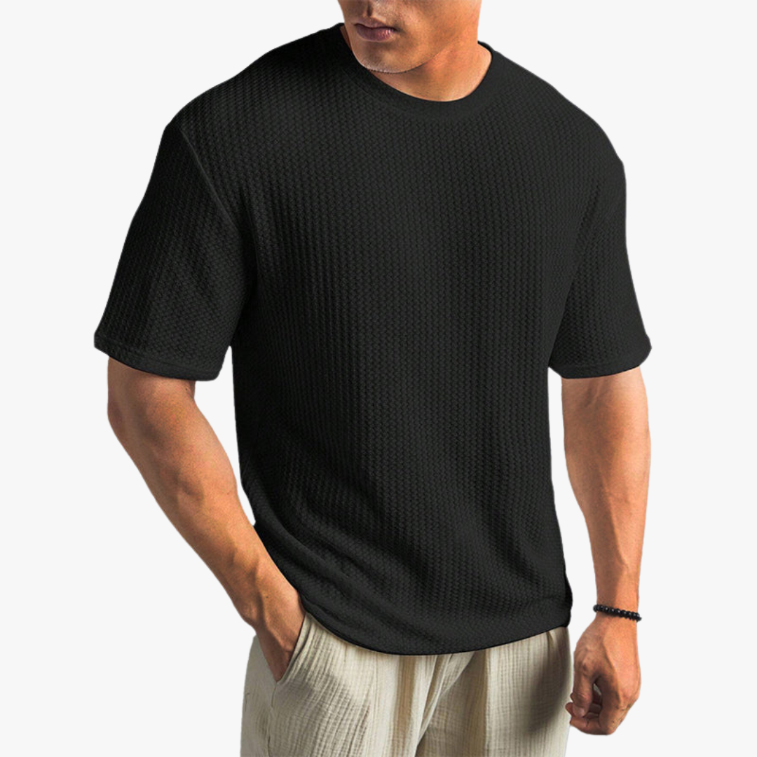 VM – Katoenen T-Shirt met Geweven Textuur en Regular Fit