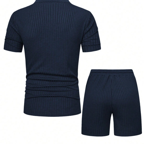 VM – Heren Set Blauw met Kraag & Sportshort – Functioneel & Verfijnd