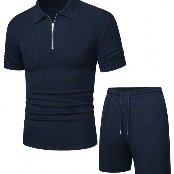 VM – Heren Set Blauw met Kraag & Sportshort – Functioneel & Verfijnd