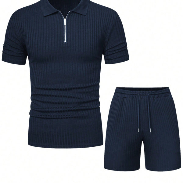 VM – Heren Set Blauw met Kraag & Sportshort – Functioneel & Verfijnd