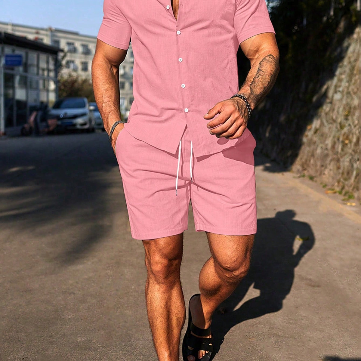 VM – Heren Set van Katoen met Shirt & Shorts – Tijdloos & Ademend