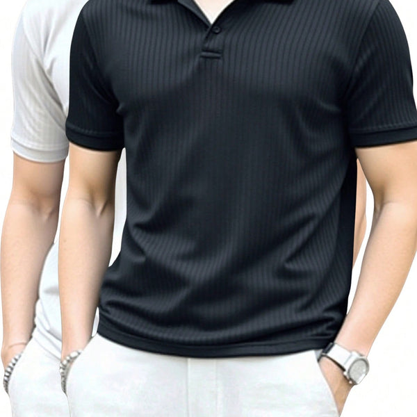 VM – Heren Geribbeld Poloshirt in Effen Design