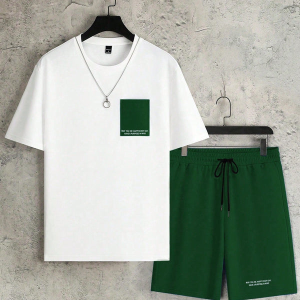 VM – Herenset Zomer met T-shirt en Shorts in Kleurblokdesign
