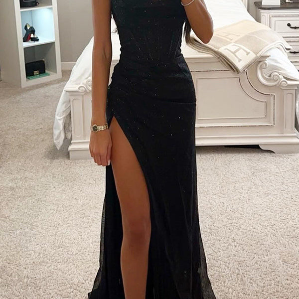 VM – Glamoureuze maxi-jurk met pailletten, korset en split