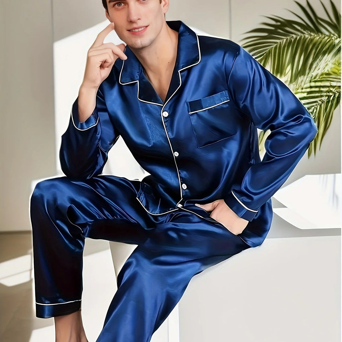 VM – Luxe Satijnen Pyjama Set voor Heren – Zijdezacht & Stijlvol