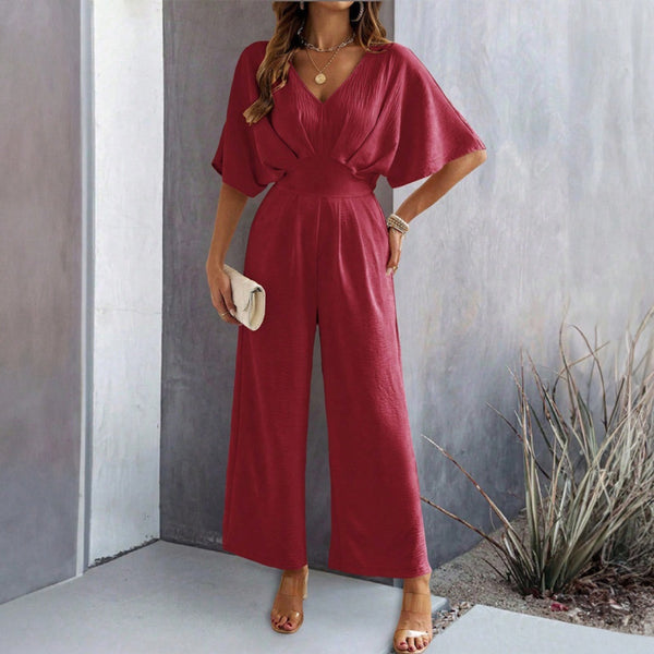 VM – Luchtige Jumpsuit met Elegante V-Hals en Wijde Pijpen