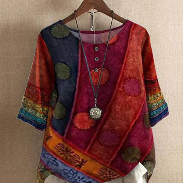 VM – Boho Top met Digitale Print en Losse Pasvorm