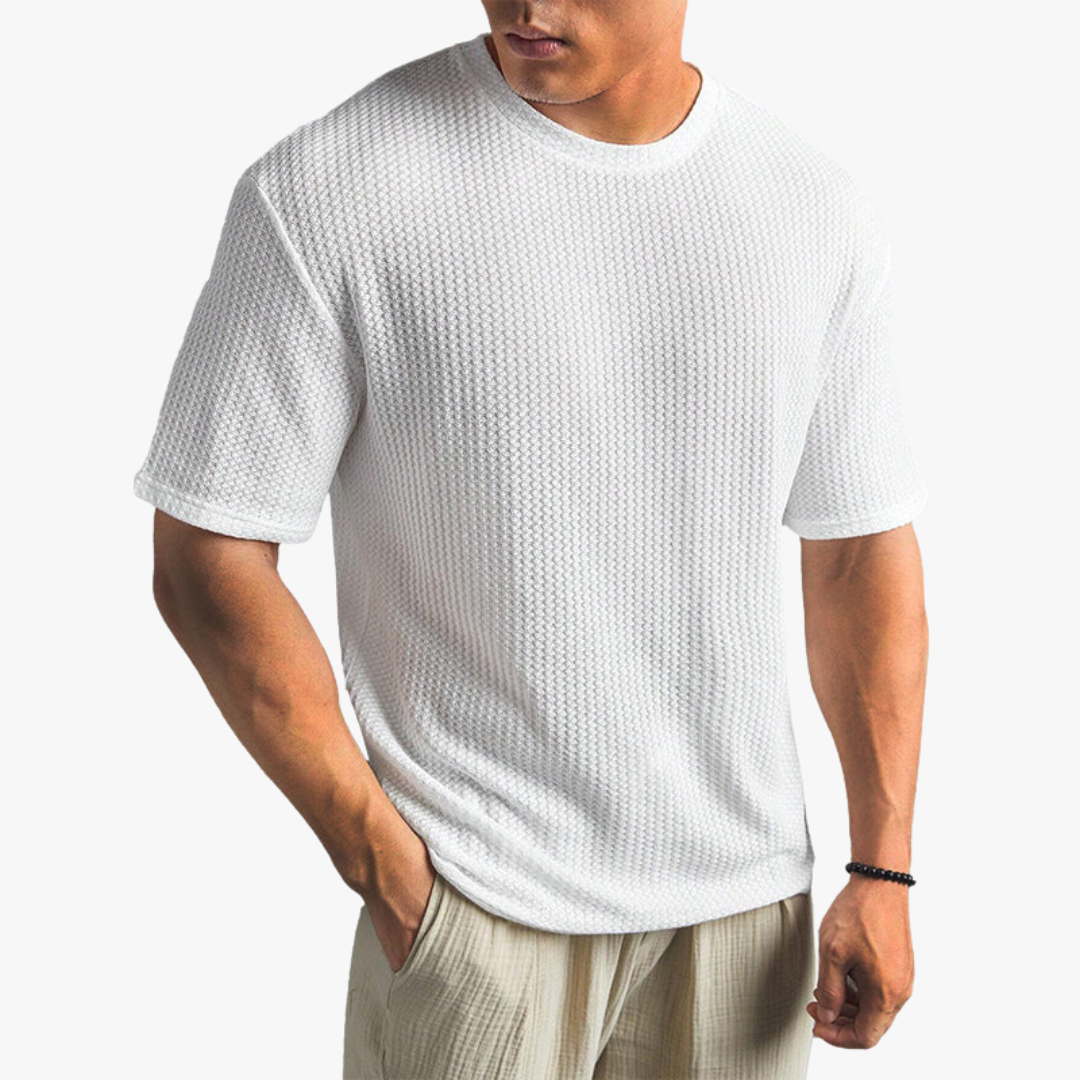 VM – Katoenen T-Shirt met Geweven Textuur en Regular Fit
