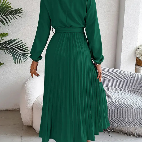 VM – Elegante Midi Jurk met Plissé en Ceintuur