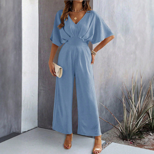VM – Luchtige Jumpsuit met Elegante V-Hals en Wijde Pijpen