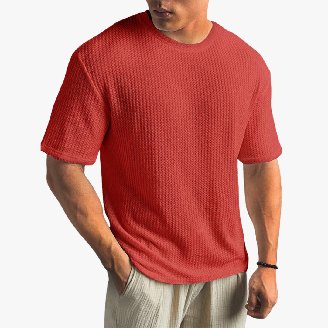 VM – Katoenen T-Shirt met Geweven Textuur en Regular Fit