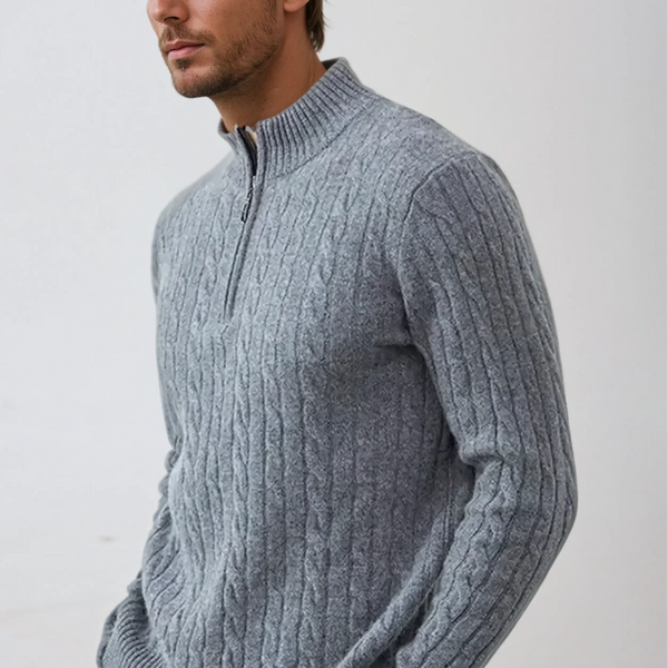 VM – Gebreide Kabel Zip Sweater voor Heren – Donkergrijs