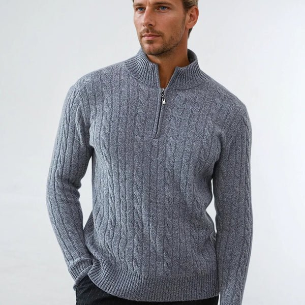 VM – Gebreide Kabel Zip Sweater voor Heren – Donkergrijs