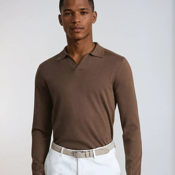 VM – Longsleeve Polo voor Heren Zonder Knopen – Bruin