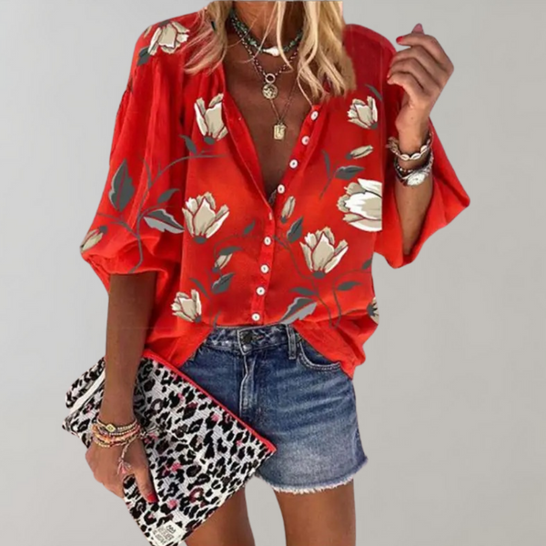 VM – Zomerblouse met Bloemenprint en Korte Mouwen