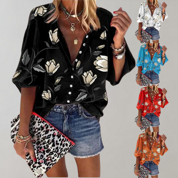 VM – Zomerblouse met Bloemenprint en Korte Mouwen