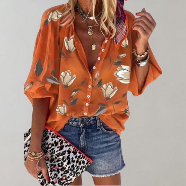 VM – Zomerblouse met Bloemenprint en Korte Mouwen