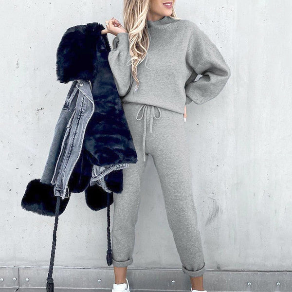 VM – Cozy Dames Co-ord Set met Ballonmouwen en Hoge Hals