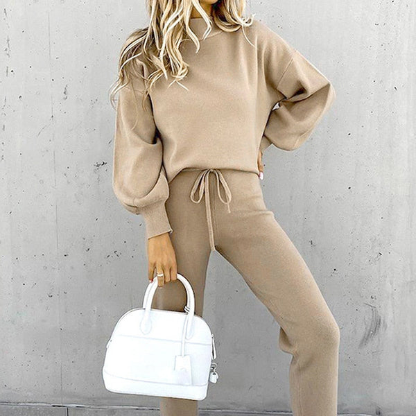 VM – Cozy Dames Co-ord Set met Ballonmouwen en Hoge Hals