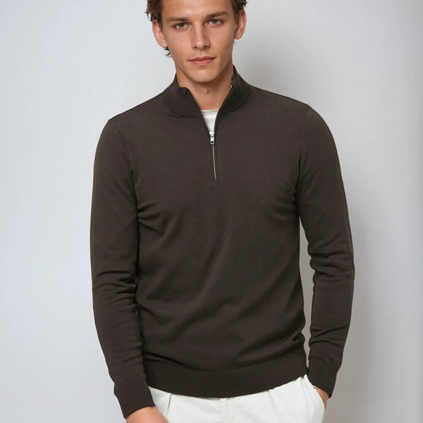 VM – Essential Half Zip Sweater in Donkerbruin