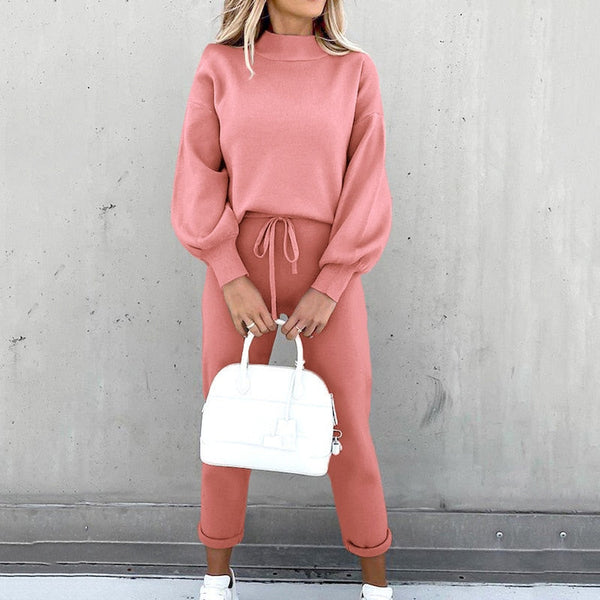 VM – Cozy Dames Co-ord Set met Ballonmouwen en Hoge Hals