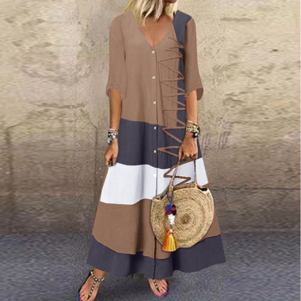 VM – Casual Gestreepte Jurk met Detailstiksels