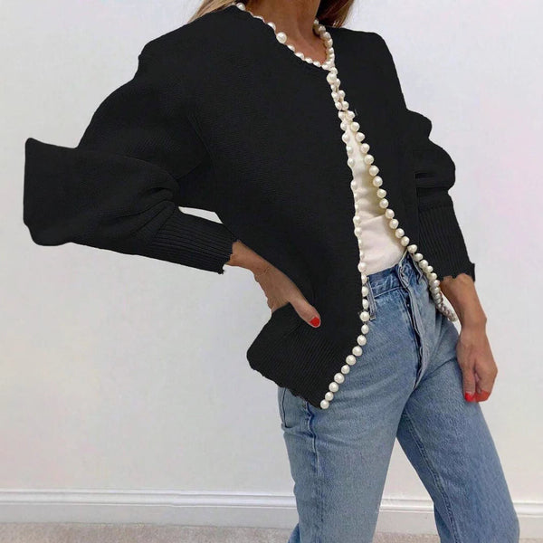 VM – Elegante Cardigan met Pareldetail en Lange Mouwen