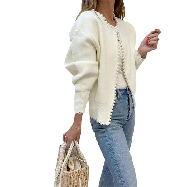 VM – Elegante Cardigan met Pareldetail en Lange Mouwen