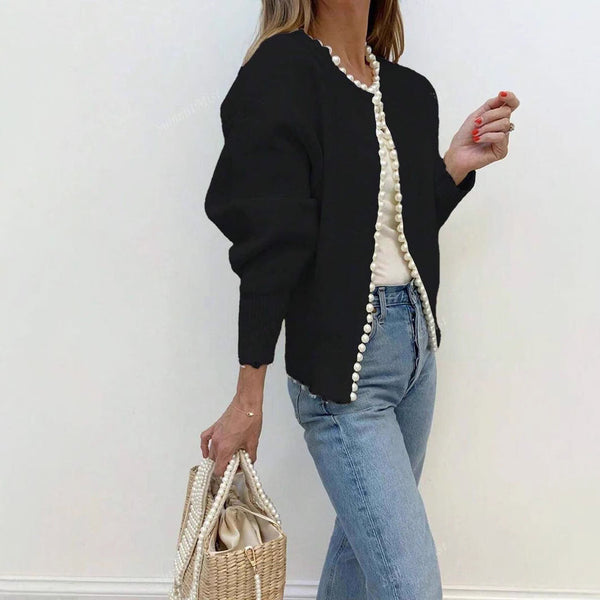 VM – Elegante Cardigan met Pareldetail en Lange Mouwen