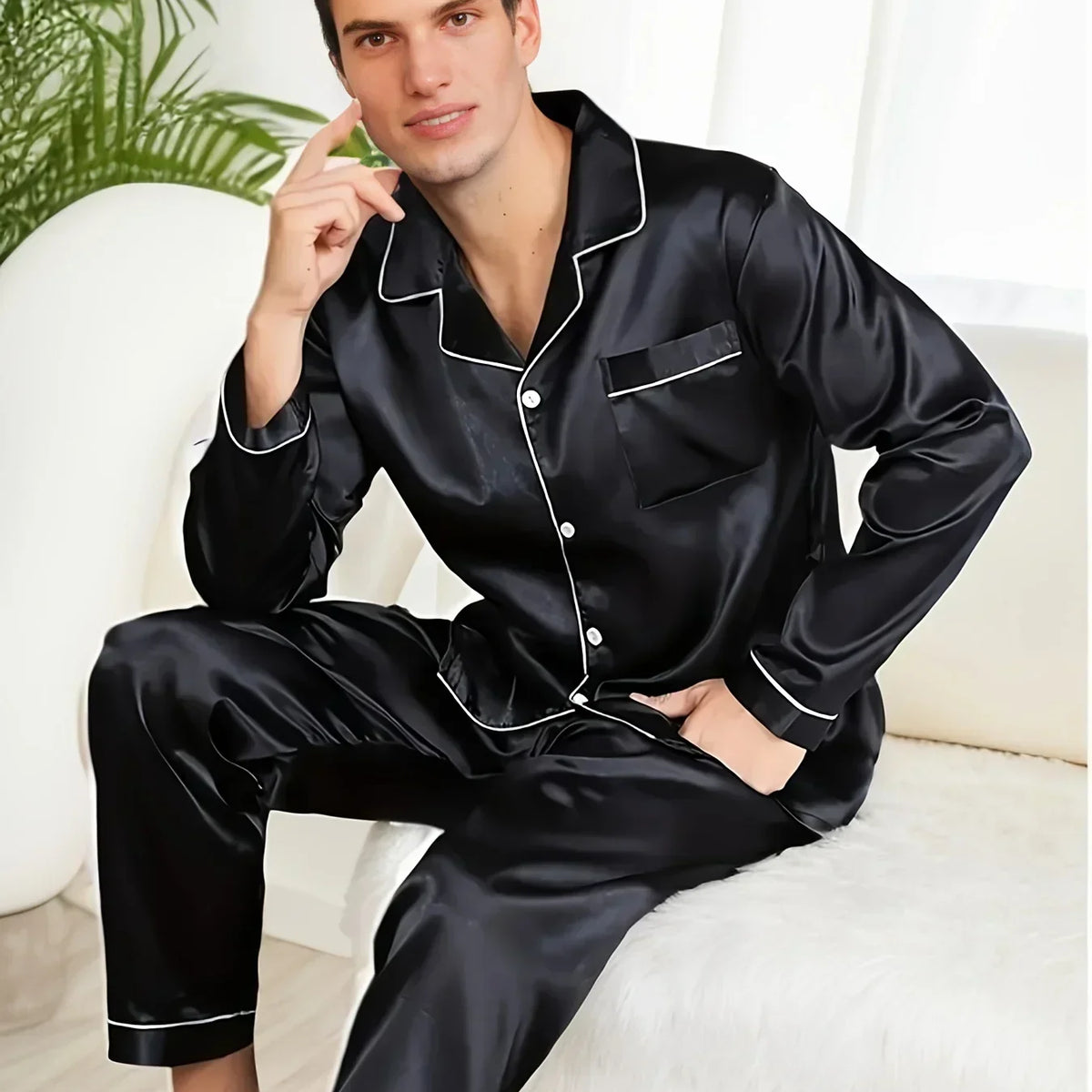 VM – Luxe Satijnen Pyjama Set voor Heren – Zijdezacht & Stijlvol