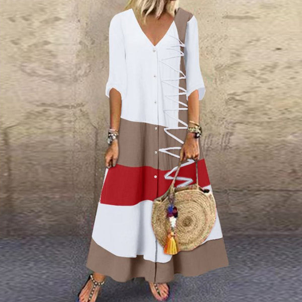 VM – Casual Gestreepte Jurk met Detailstiksels