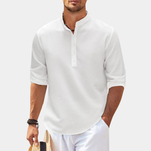 VM - Heren Slim Fit Overhemd Korte Mouw van Ademend Katoen