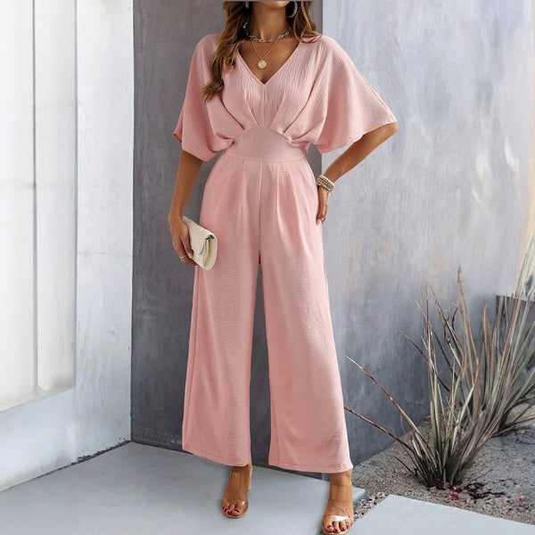 VM – Luchtige Jumpsuit met Elegante V-Hals en Wijde Pijpen