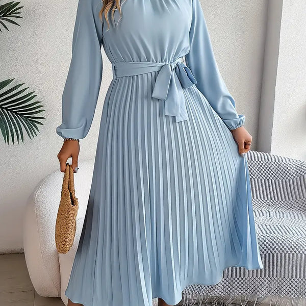 VM – Elegante Midi Jurk met Plissé en Ceintuur