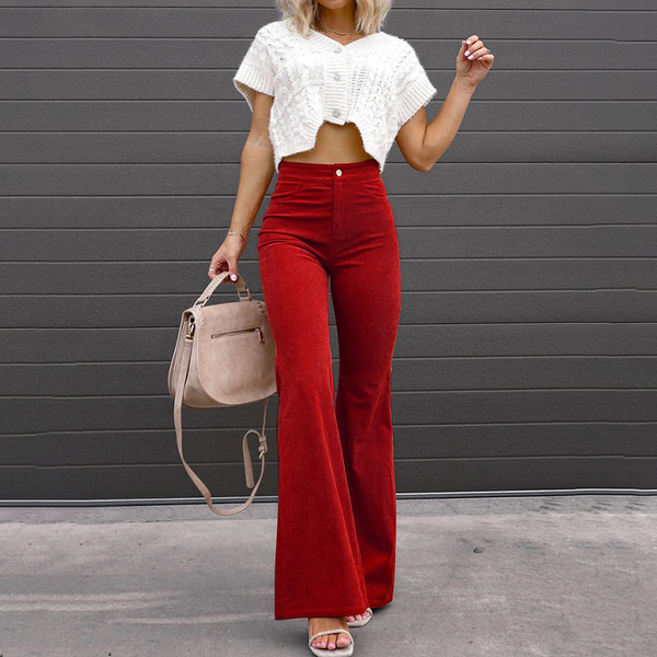 VM – Flared damesbroek van corduroy met hoge taille