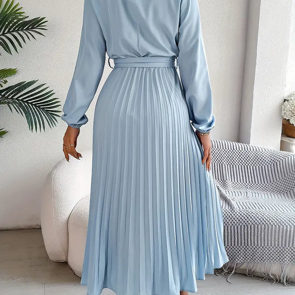 VM – Elegante Midi Jurk met Plissé en Ceintuur
