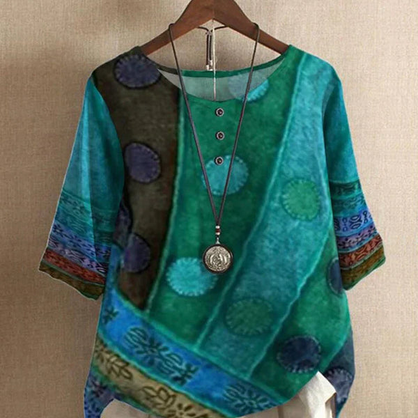 VM – Boho Top met Digitale Print en Losse Pasvorm