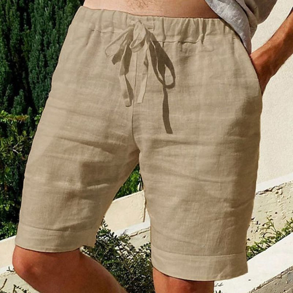 VM – Heren linnen short met elastische tailleband en casual fit