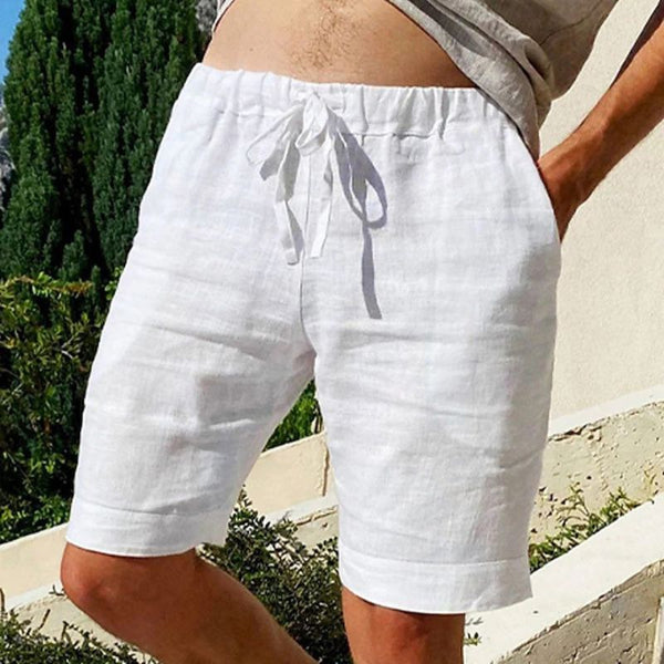 VM – Heren linnen short met elastische tailleband en casual fit