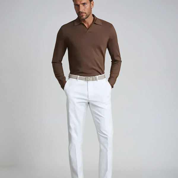 VM – Longsleeve Polo voor Heren Zonder Knopen – Bruin