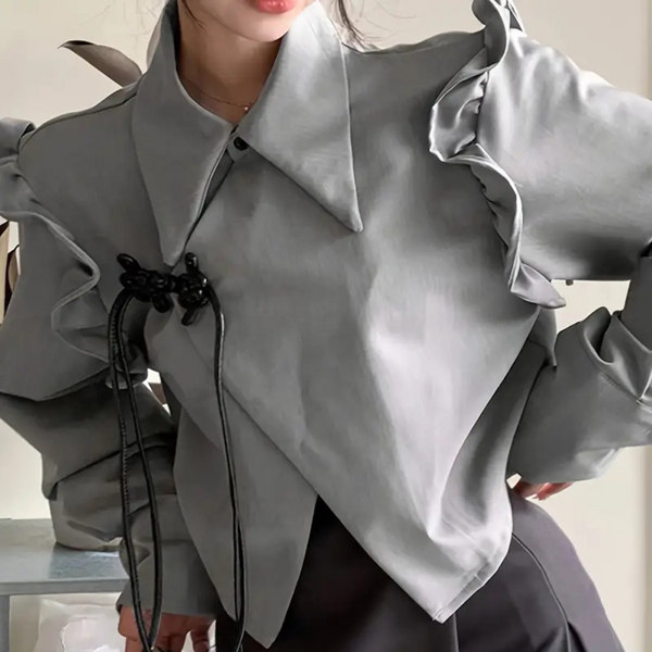 VM – Trendy Top met Plooien voor Dames – Grijs