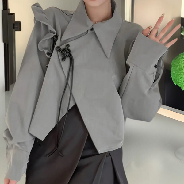 VM – Trendy Top met Plooien voor Dames – Grijs