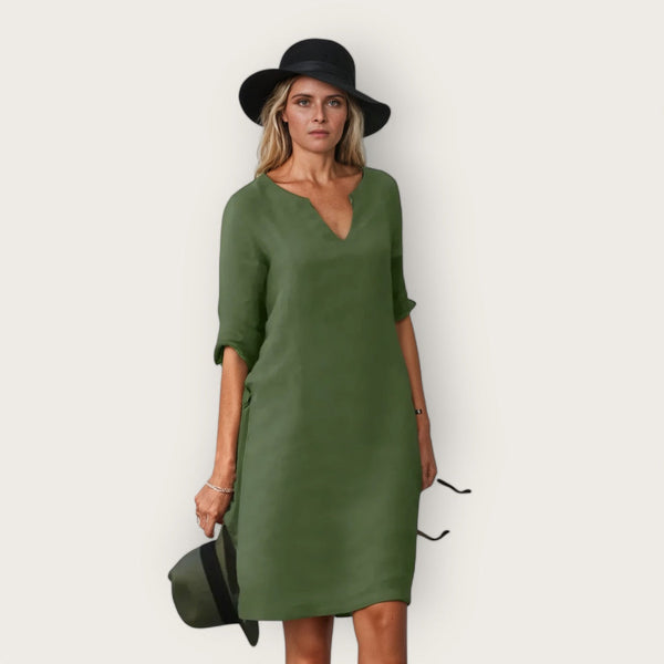 VM – Elegante Jurk met V-Hals en Soepel Silhouet – Dames