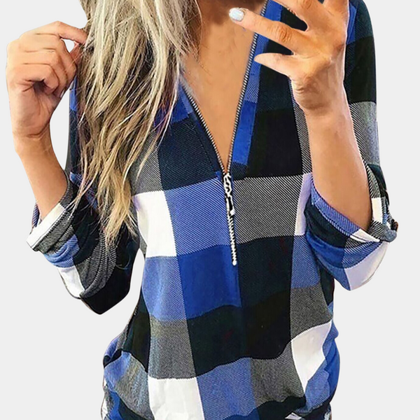 VM – Luxe Top met Ruitpatroon en Lange Mouwen – Dames